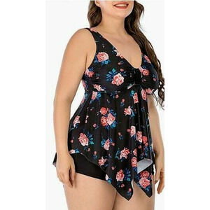 ESPRLIA Plus Size Tankini Two-Piece Ruffled Bathing Suit Black, ( Size 20 )